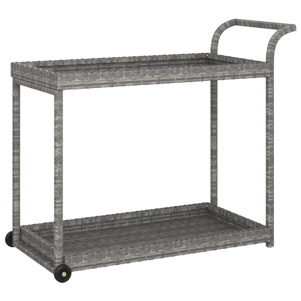 vidaXL Gray Poly Rattan and Powder-Coated Steel Bar Cart with Handle, Castors, and Ample Storage Space – 39.4"x17.7"x32.7"