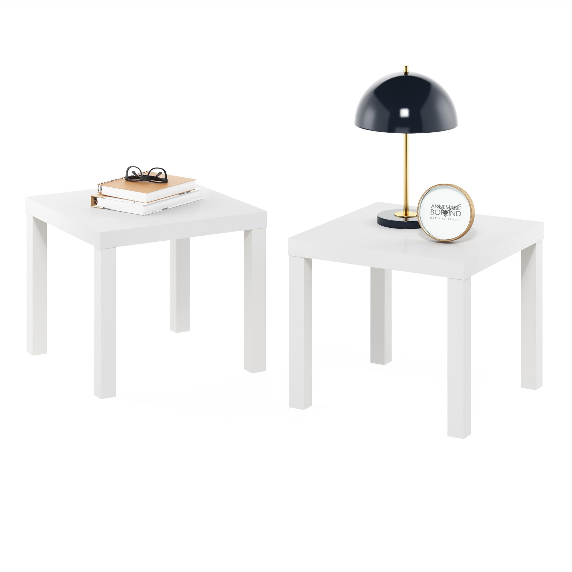 Furinno Classic Homey Square Parsons Side End Table, Set of 2, White