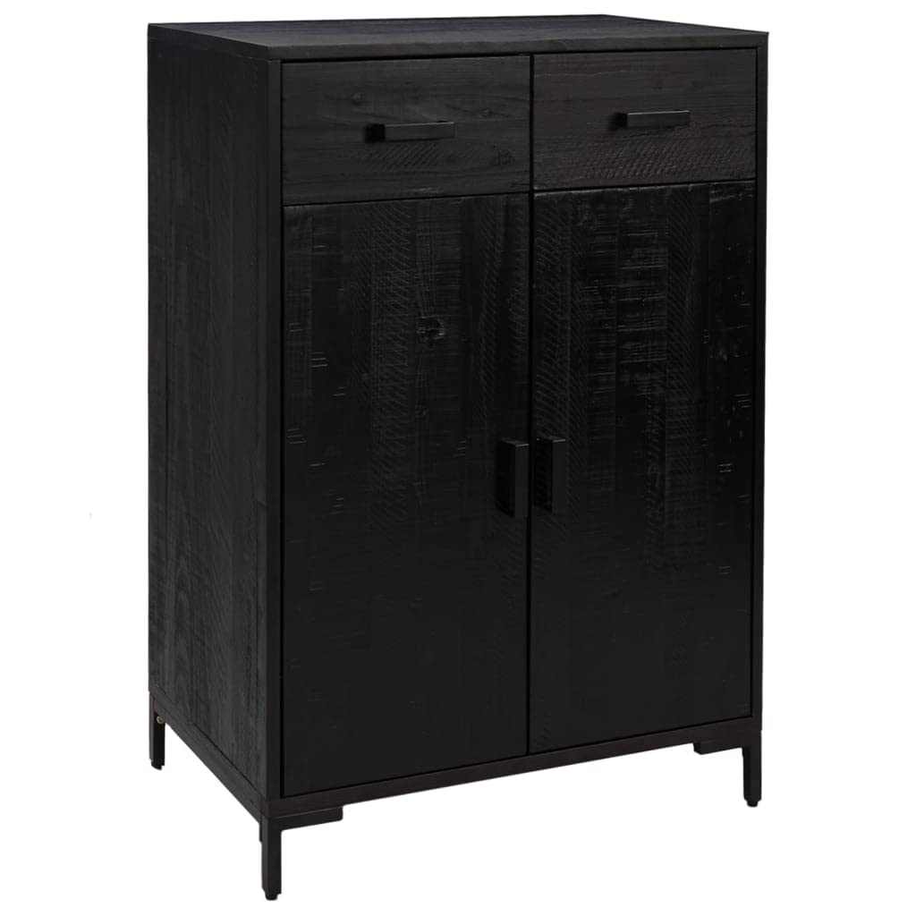 vidaXL Black Shoe Rack made of Solid Pinewood with 2 Drawers and 2 Compartments - Durable and Industrial Style Shoe Storage, 29.