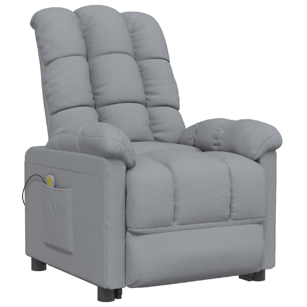 vidaXL Light Gray Fabric Massage Recliner | Modern Relaxation Chair Made of Polyester, Plywood, Iron | Comfortably Padded with Sponge & PP Cotton | Ideal Dimensions