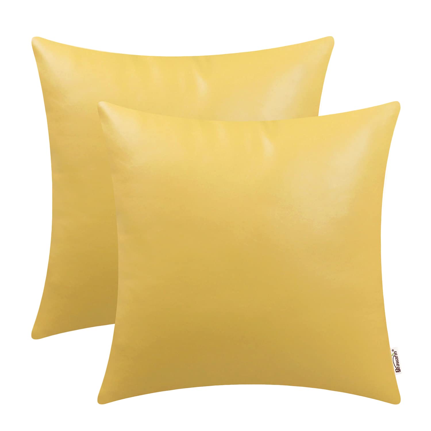 Brawarm Faux Leather Throw Pillow Covers 16 X 16 Inches - Yellow Leather Pilow Covers Pack Of 2, Solid Dyed Leather Pillowcases