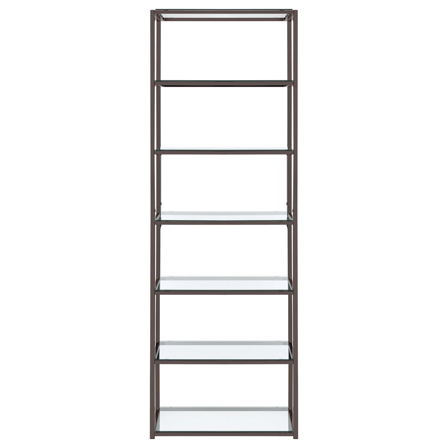 Coaster Furniture Book Case Coaster Contemporary Black Nickel Finished Metal Bookcase with Glass Shelves 14&quot; D x 26&quot; W x 77.75&quot; H 801017