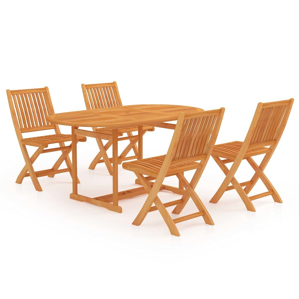 vidaXL 5 Piece Solid Teak Wood Patio Dining Set - IIndoor and Outdoor Use - Umbrella Hole - Foldable Chairs - Rectangular Table