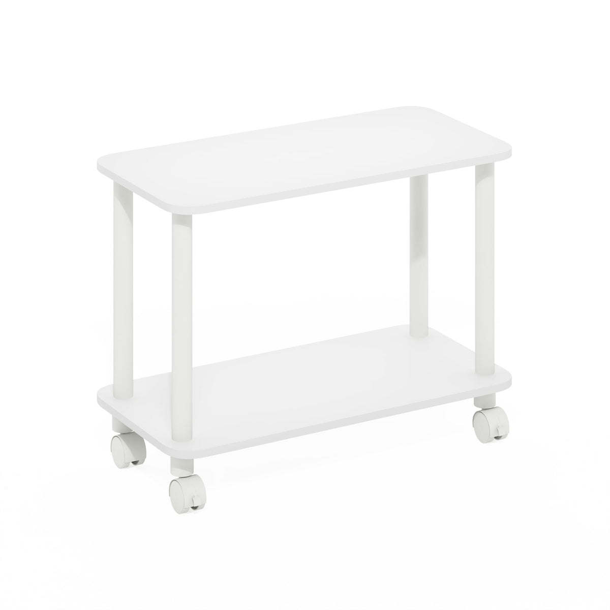 Furinno Turn-N-Tube Modern Rectangle End Table, Side Table with Casters, White/White