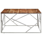 vidaXL Acacia Wood & Stainless Steel Coffee Table - Silver Frame, 39.4x39.4x19.7, Square, Modern Living Room Centerpiece, Solid Wood Top, Easy Clean