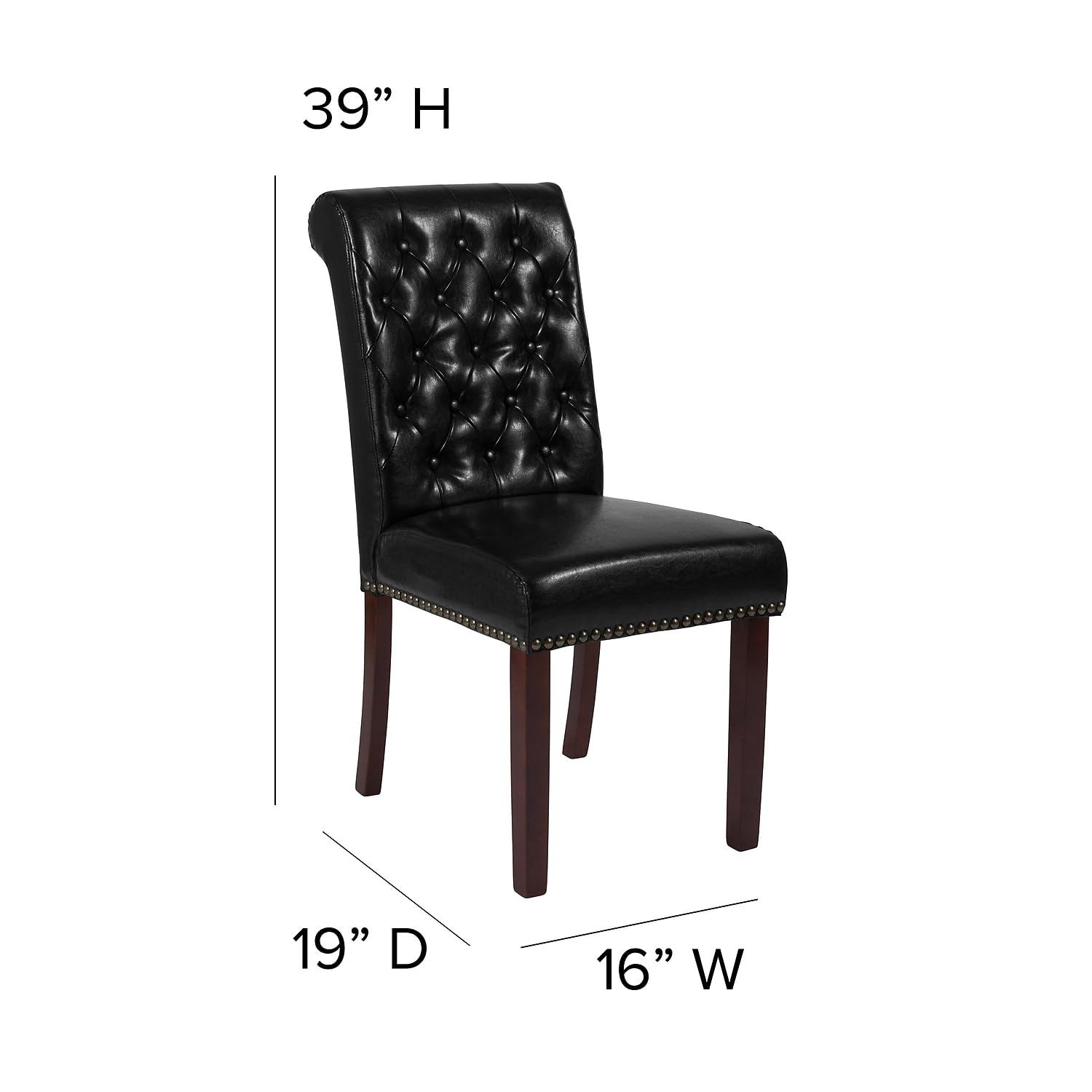 Flash Furniture Hercules Series Black Leathersoft Parsons Chair With Rolled Back, Accent Nail Trim And Walnut Finish