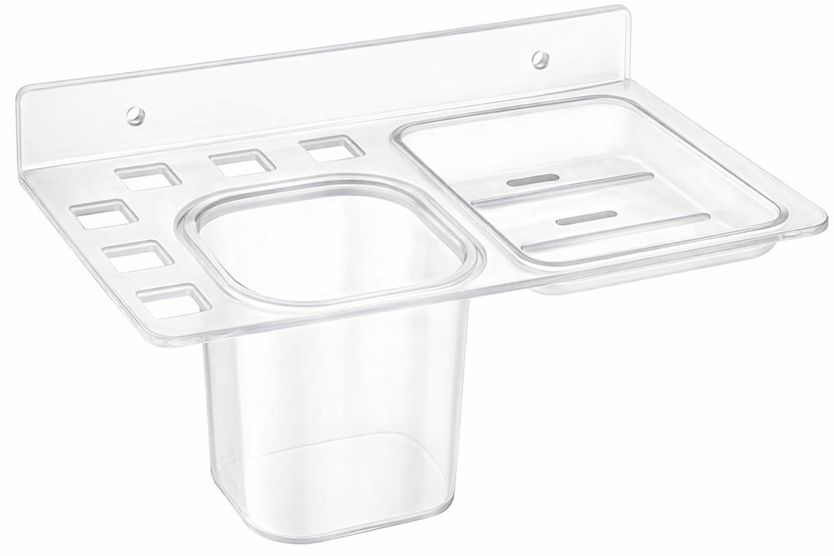 QUISTAL 3in1 Multipurpose ABS Plastic Soap + Toothbrush + Toothpaste Holder for Bathroom & Wash Basin (Clear, Pack of 1)