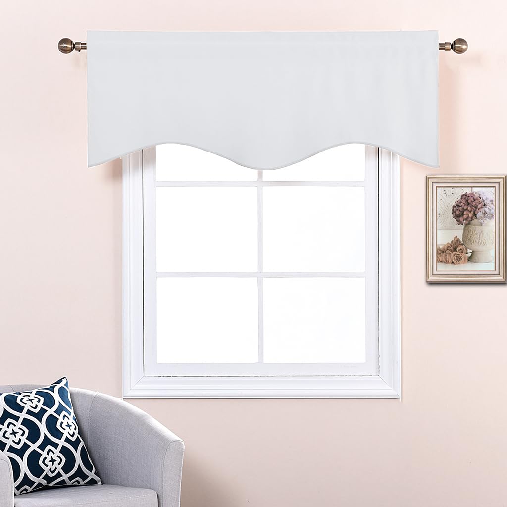 Nicetown Bathroom Valances For Small Windows, Rod Pocket Elegant 52 Inches By 18 Inches Scalloped Valance Curtain Panel For Livi