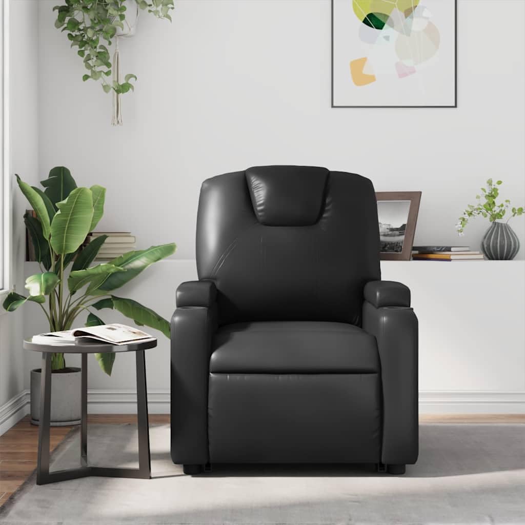 vidaXL Black Faux Leather Recliner - Manual Reclining Function, Dual Cup Holders, 135-Degree Tilt, Padded Armchair for Living Room, Standard, 372389