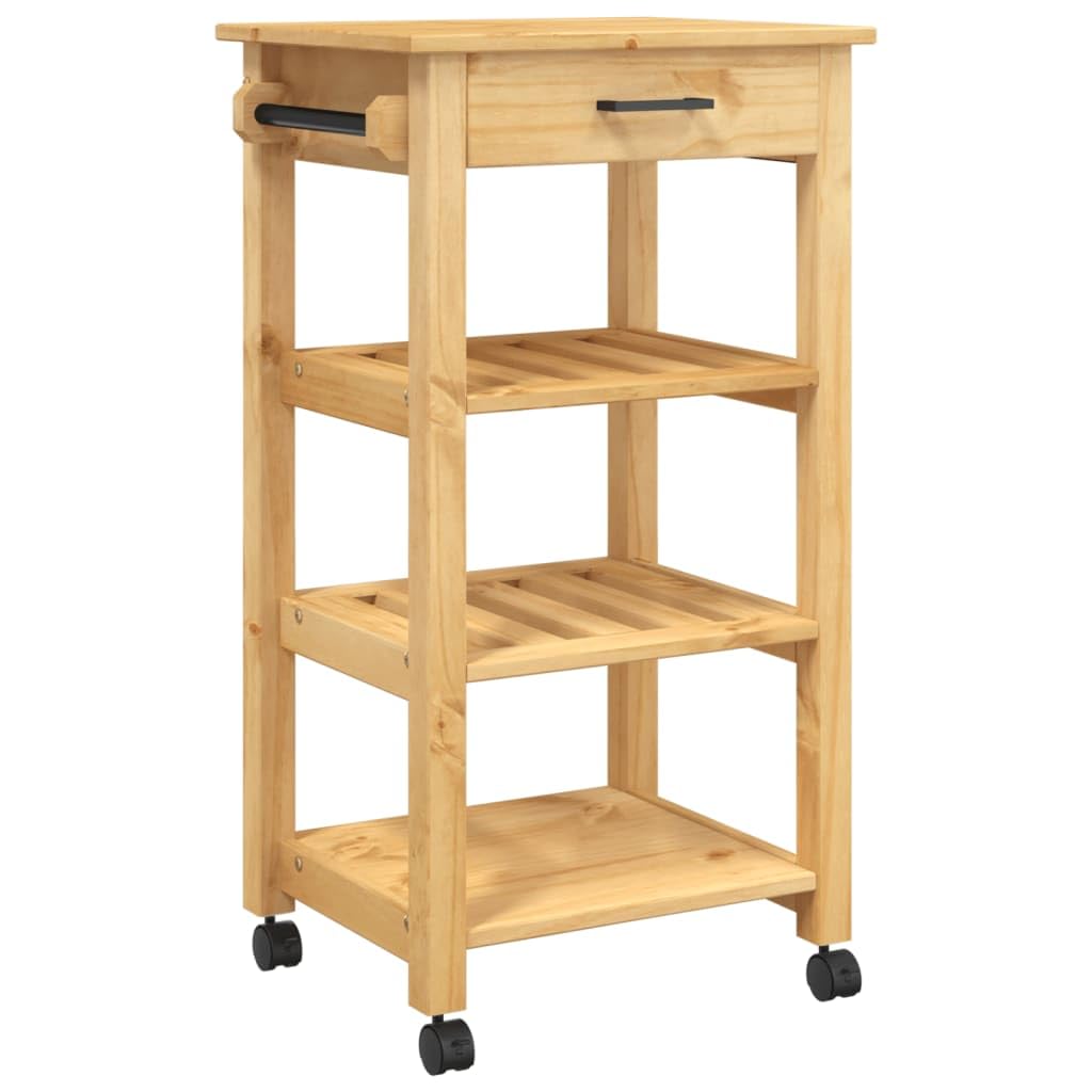 vidaXL Solid Wood Pine Kitchen Trolley Cart with Wheels, Rolling Storage Organizer with Drawers/Shelves/Hooks for Living Room, Bathroom, Study - Honey Wax Finish, 18.9&quot;x15.7&quot;x35.4&quot;