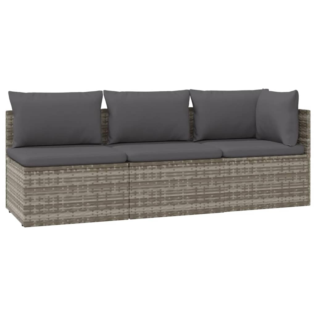 Vidaxl 3-Piece Outdoor Patio Lounge Set With Cushions - Gray Poly Rattan - Weather-Resistant Material - Ample Storage - Includes Waterproof Bag - Quick Assembly