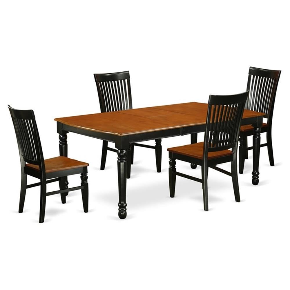 Black Cherry Kitchen Table Set 5-Piece Dining Furniture Black/Rubber Wood