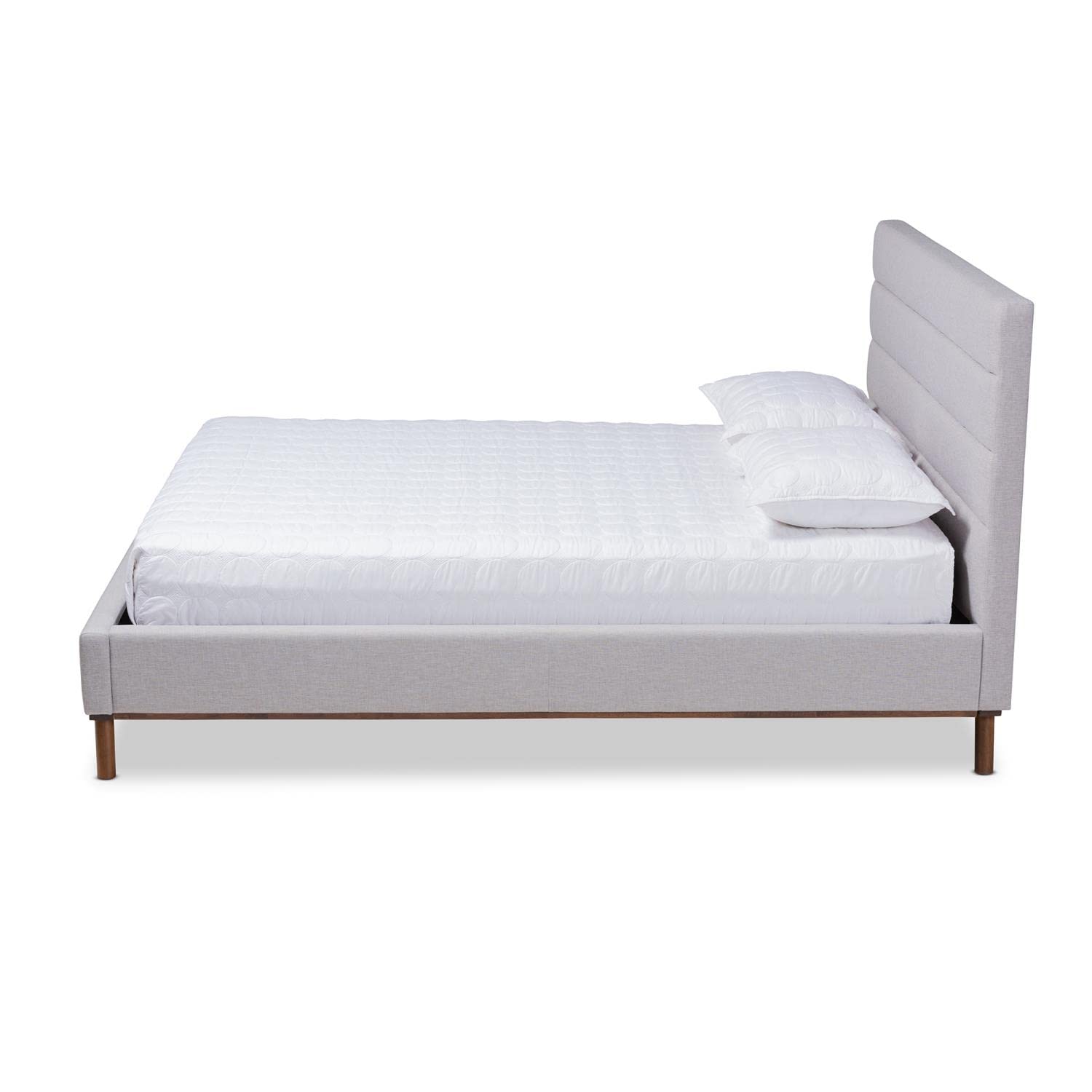 Baxton Studio Erlend Mid-Century Modern Greyish Beige Fabric Upholstered King Size Platform Bed