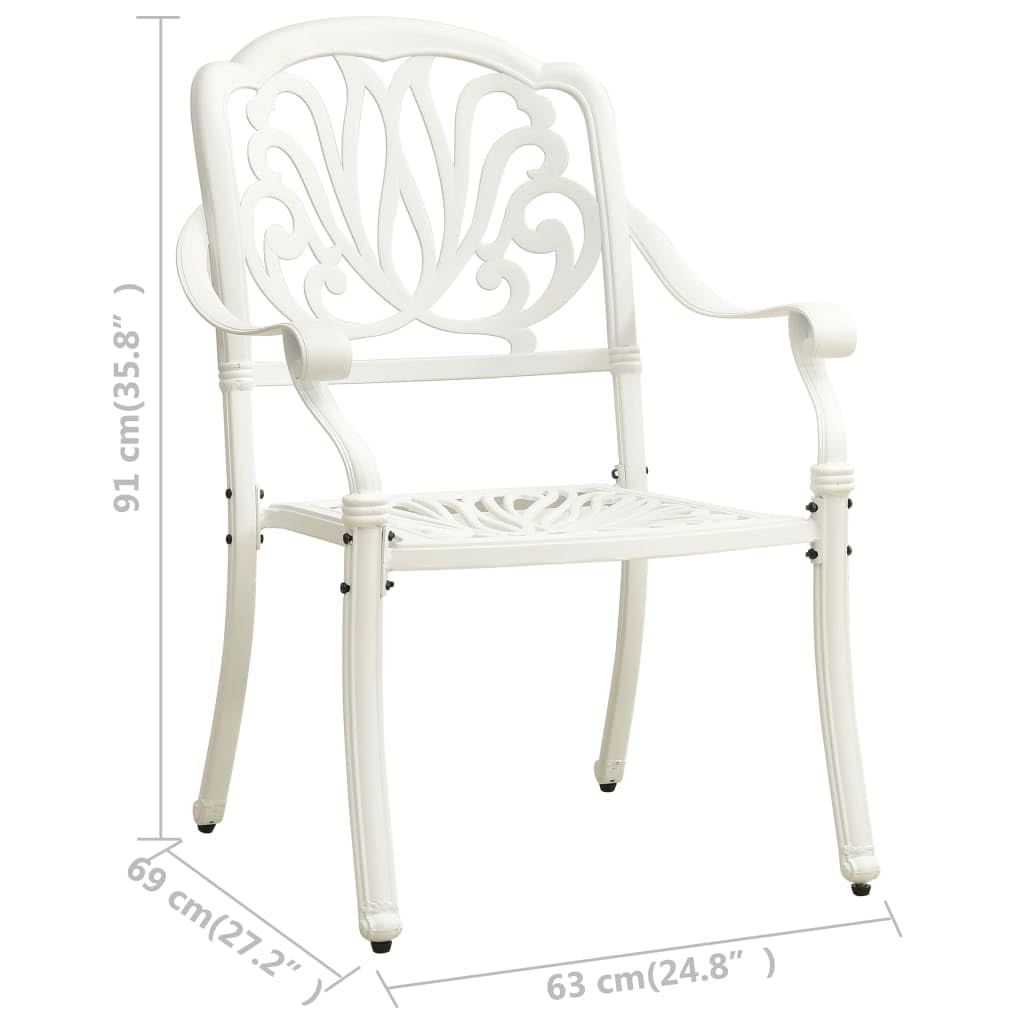 vidaXL Patio Bistro Set - 3 Piece Cast Aluminum Outdoor Furniture Set - Includes 2 Garden Chairs and 1 Table with an Umbrella Hole - Sturdy and Weather-Resistant - Elegant Design – White