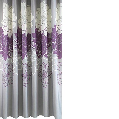 Gray Background And Flowers Pattern, Waterproof Washable Printed Polyester Fabric Shower Curtain For Bathroom (72Inch72Inch, Pur
