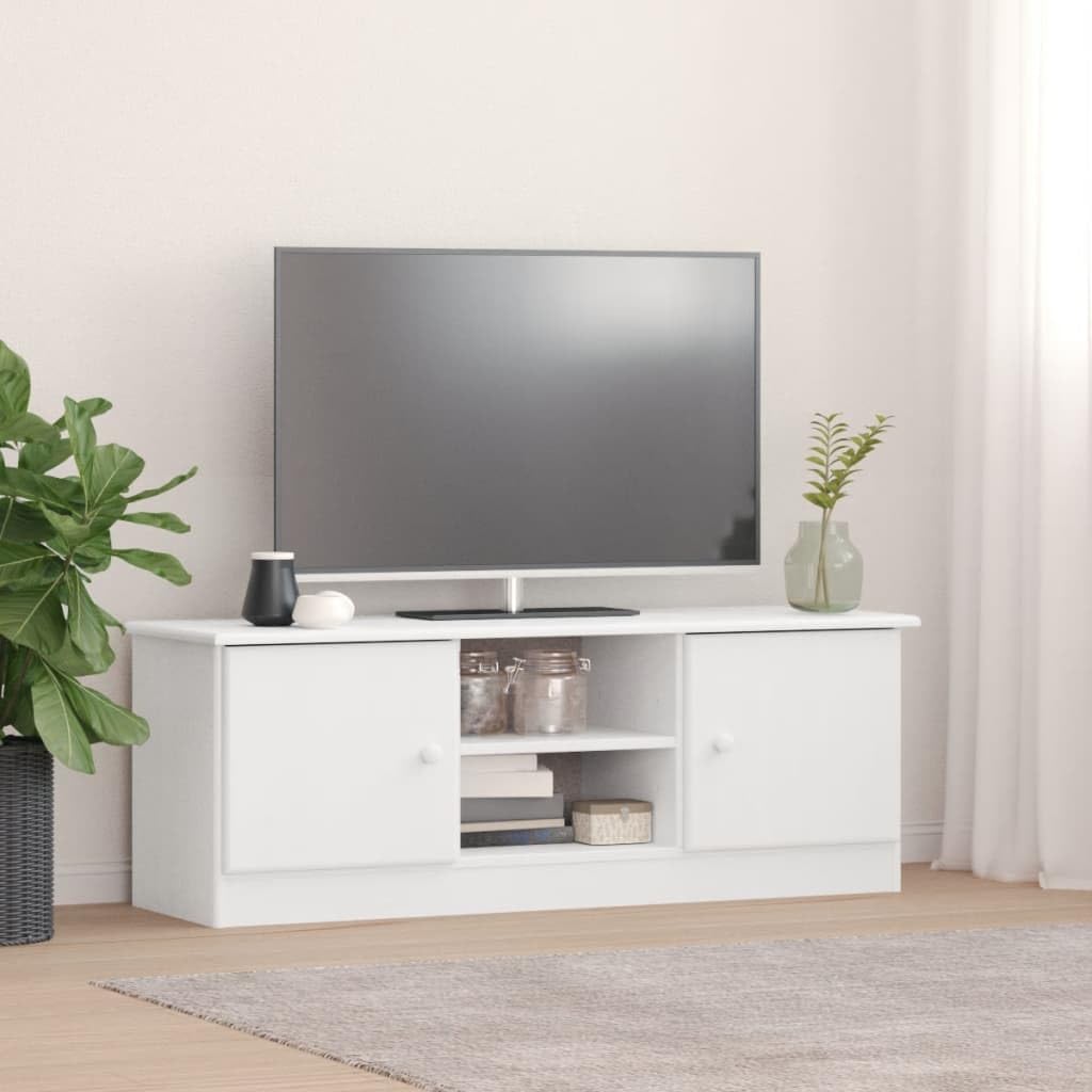 vidaXL ALTA TV Cabinet - White Solid Pine Wood with Ample Storage Compartments, Easy to Maintain - Suitable for Living Room or Bedroom