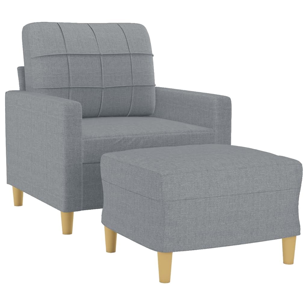 vidaXL Modern Light Gray Sofa Chair and Footstool Set - Comfortable Padded Seat - Durable Fabric Upholstery - Metal and Plywood Frame - Suitable for Home & Office Use