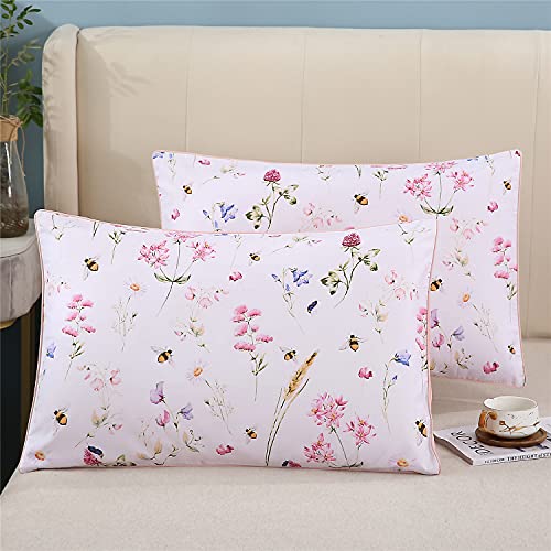 You Sa 100% Cotton Pillowcases Set Of 2 Flowers Pattern Bed Pillow Covers Envelope Closure End Pillow Encasement (King,Color-10)