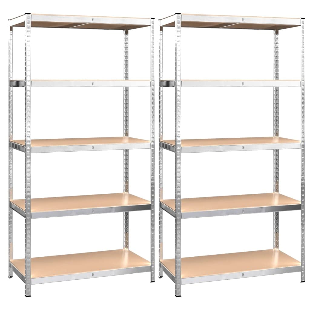 Vidaxl 5-Layer Storage Shelves - Silver Steel & Engineered Wood - Multipurpose Use - Heavy Load Capacity - Height-Adjustable - Easy Assembly