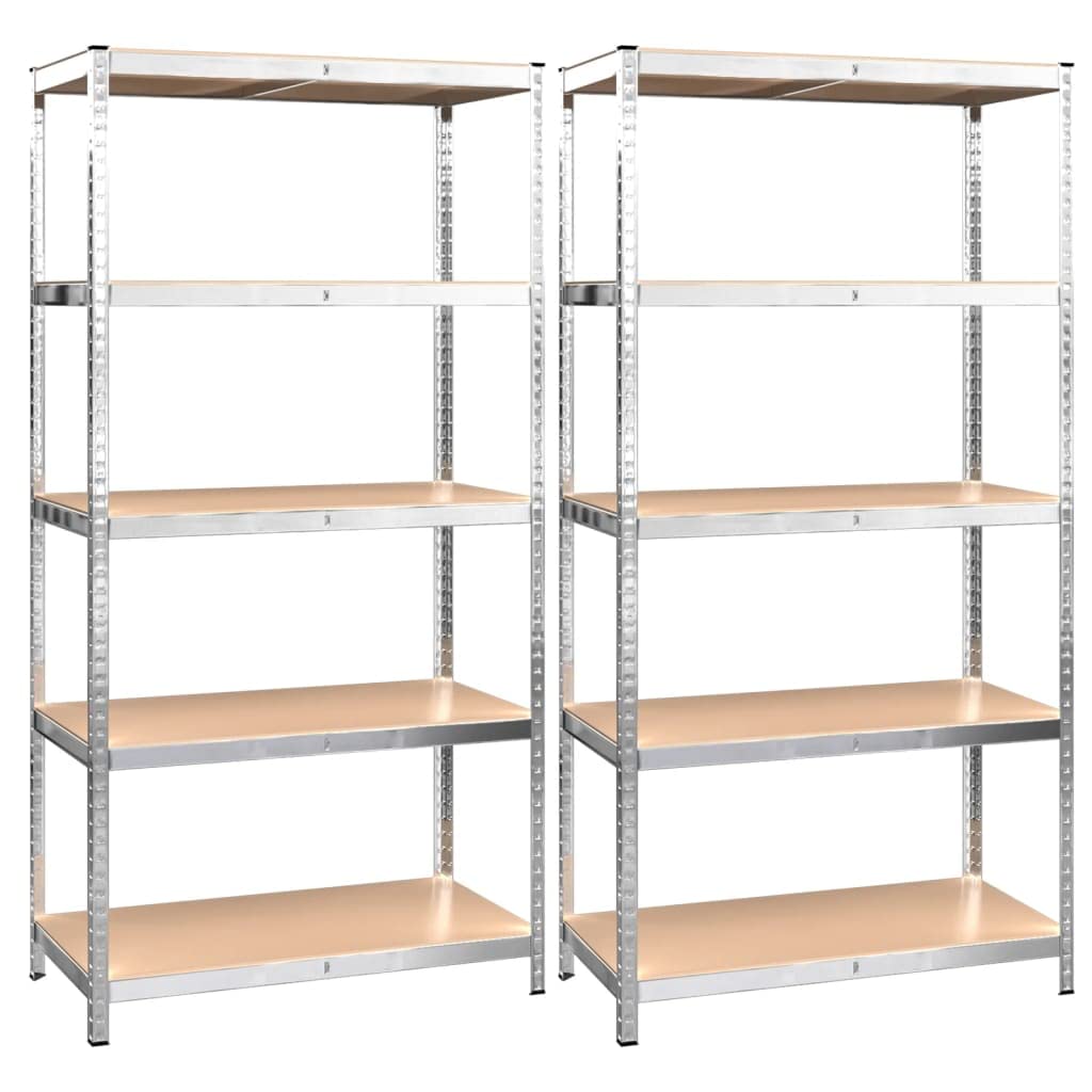 Vidaxl 5-Layer Storage Shelves - Silver Steel & Engineered Wood - Multipurpose Use - Heavy Load Capacity - Height-Adjustable - Easy Assembly