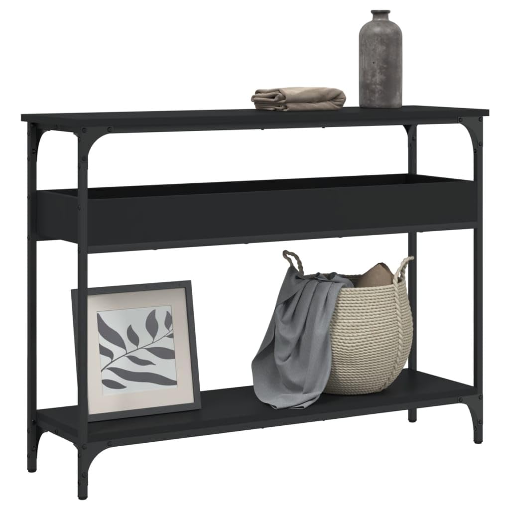 vidaXL Black Console Table with Shelf – Chic Industrial Style Engineered Wood and Metal Hallway Table