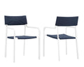 Modway Raleigh 34" Modern Fabric Outdoor Patio Armchair In White/Navy (Set Of 2)
