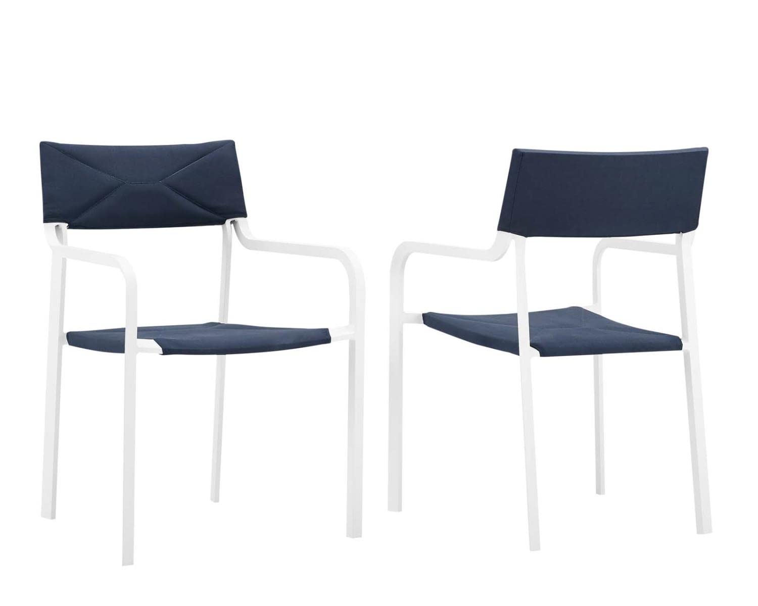 Modway Raleigh 34" Modern Fabric Outdoor Patio Armchair In White/Navy (Set Of 2)