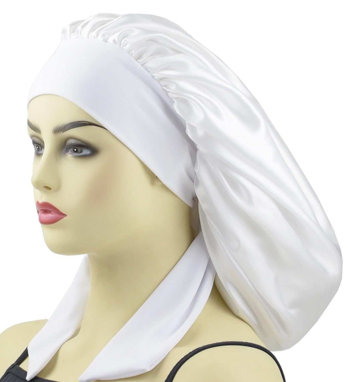 Satin Bonnets for Braids Long Hair Cover Women Silk Hair Bonnet Sleeping Night Caps XL Large Girls Satin Sleep Cap with Tie Whit