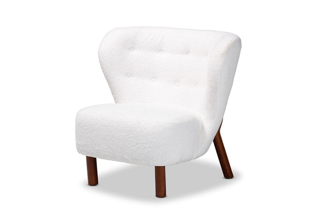 Baxton Studio Cabrera White Upholstered and Brown Finished Wood Accent Chair