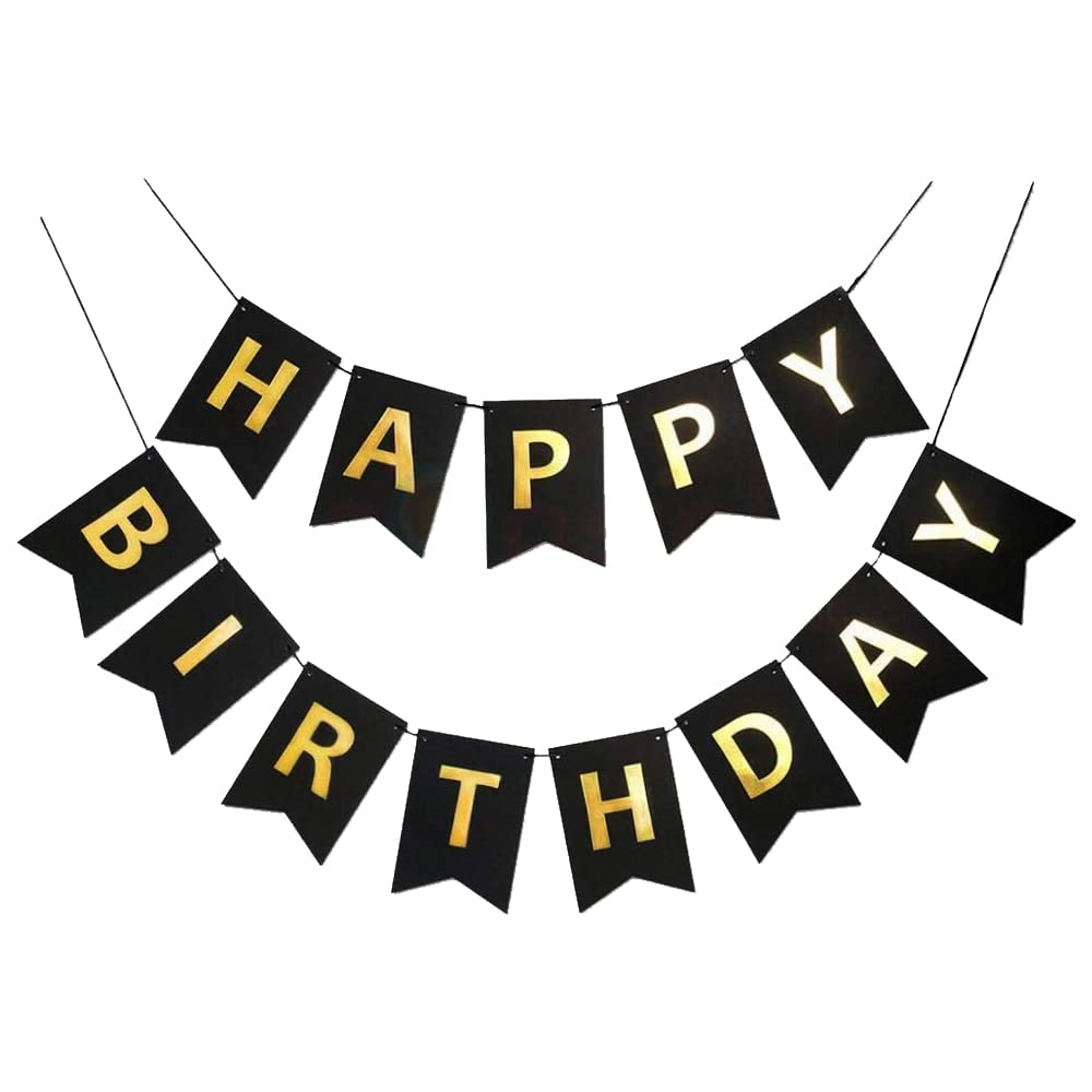 Propsicle Black Gold Happy Birthday Banner, Birthday Decoration For Adults