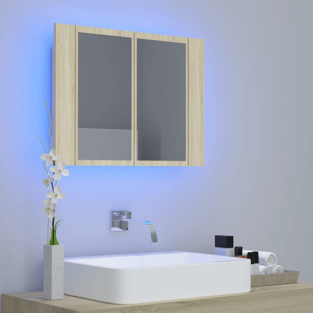 vidaXL LED Bathroom Mirror Cabinet Sonoma Oak 23.6&quot;x4.7&quot;x17.7&quot;