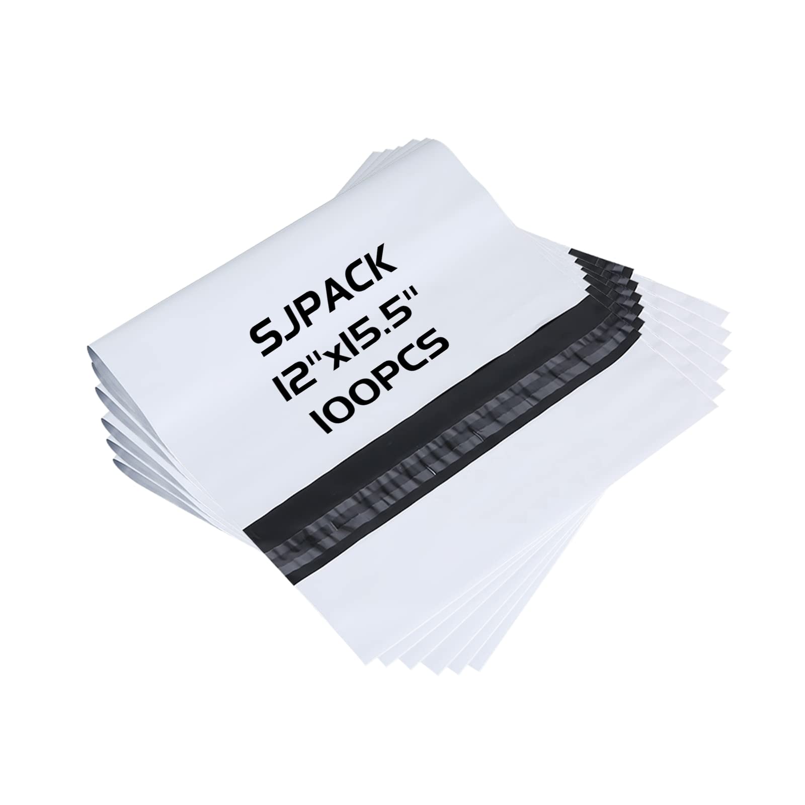 Sjpack 2.5 Mil 12X15.5-Inch Poly Mailers Envelopes Bags, White Shipping Bags (100 Bags)