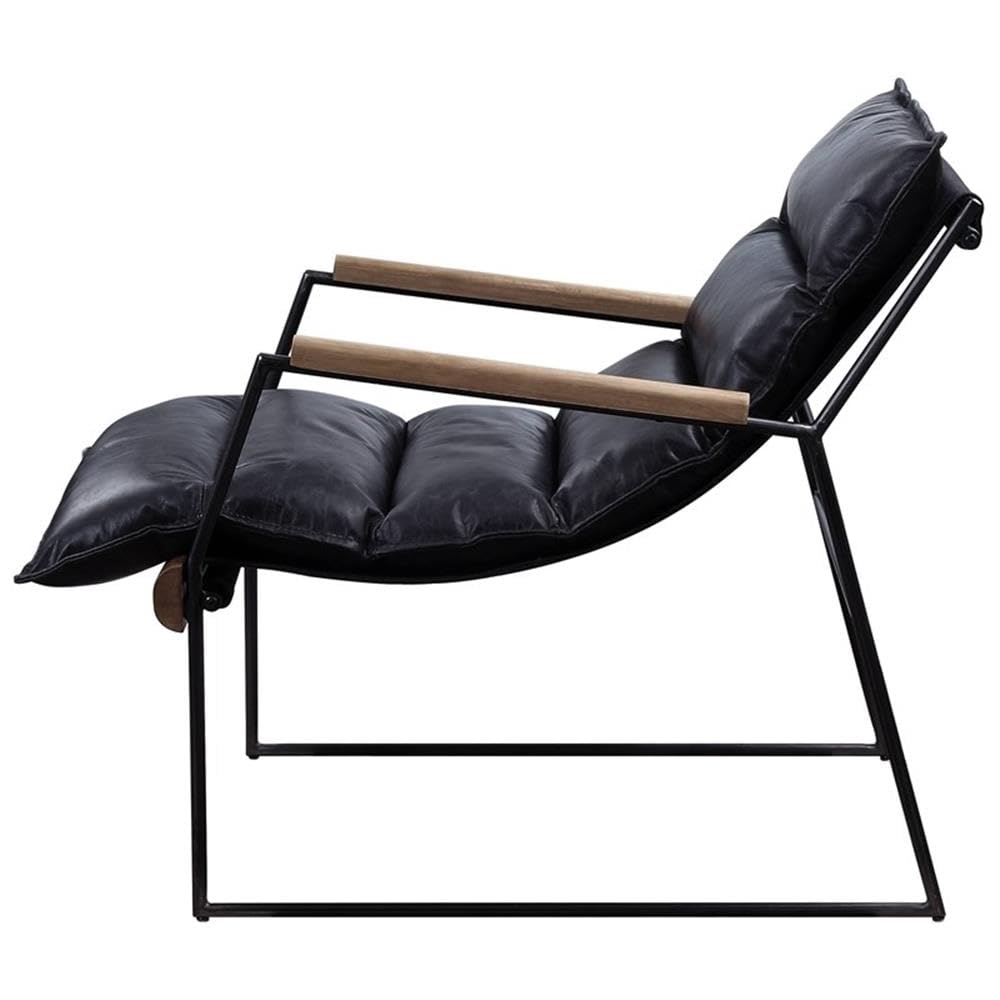 Acme Luberzo Top Grain Leather Upholstered Accent Chair in Distress Expresso