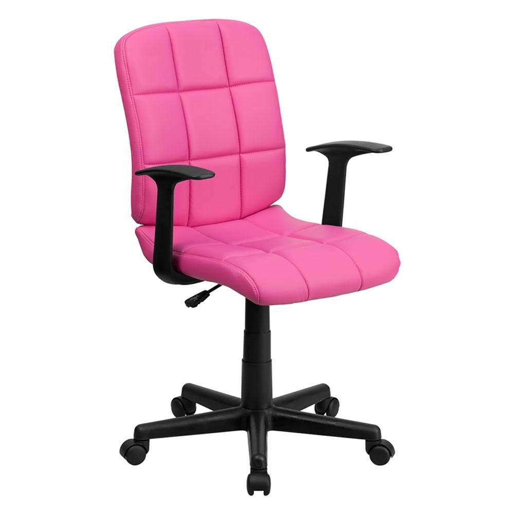 Simmons Quilted Cushion Task Chair In Vinyl Pink Vinyl Seat Back/Black Nylon Base