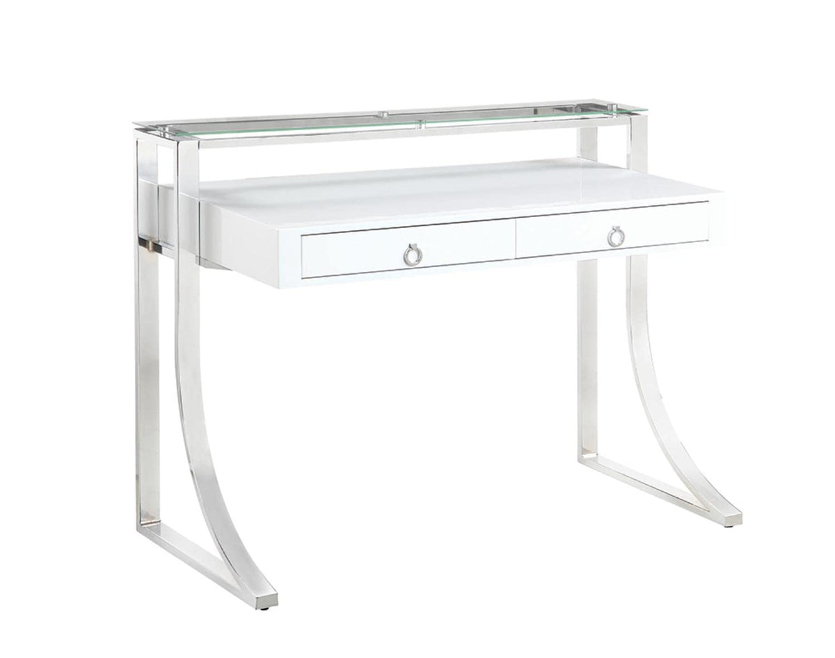 Coaster Home Furnishings Gemma 2-Drawer Writing Desk Glossy White and Chrome