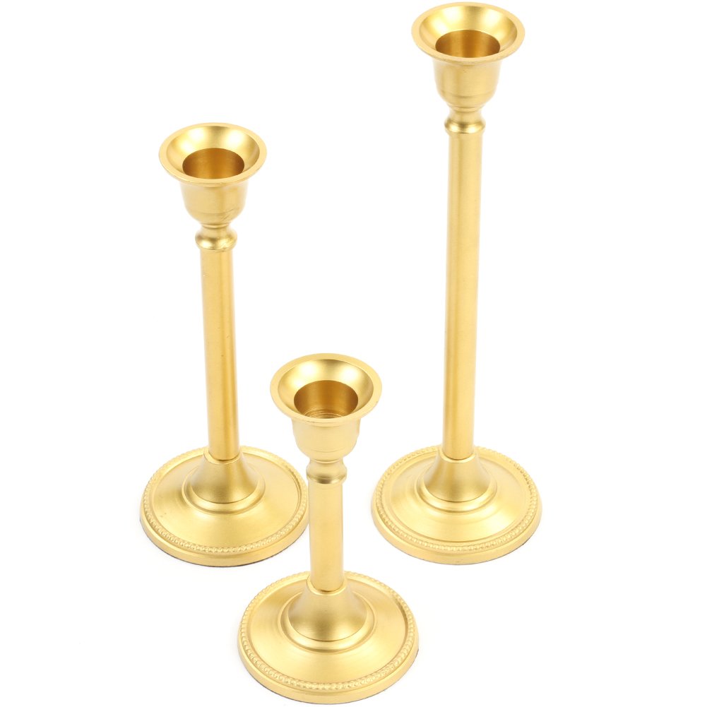 Koyal Wholesale Gold Taper Candle Holder Set Of 3, Candlestick Set, Tall Candle Holders
