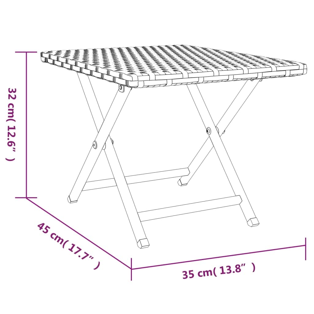 vidaXL Folding Table - Outdoor Garden Furniture, Poly Rattan, Foldable, Gray, Patio/Balcony