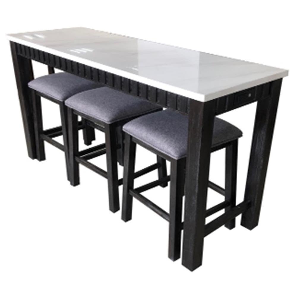 Acme Necalli 4Pc Pack Counter Height Set in Weathered Espresso/Marble/Wood