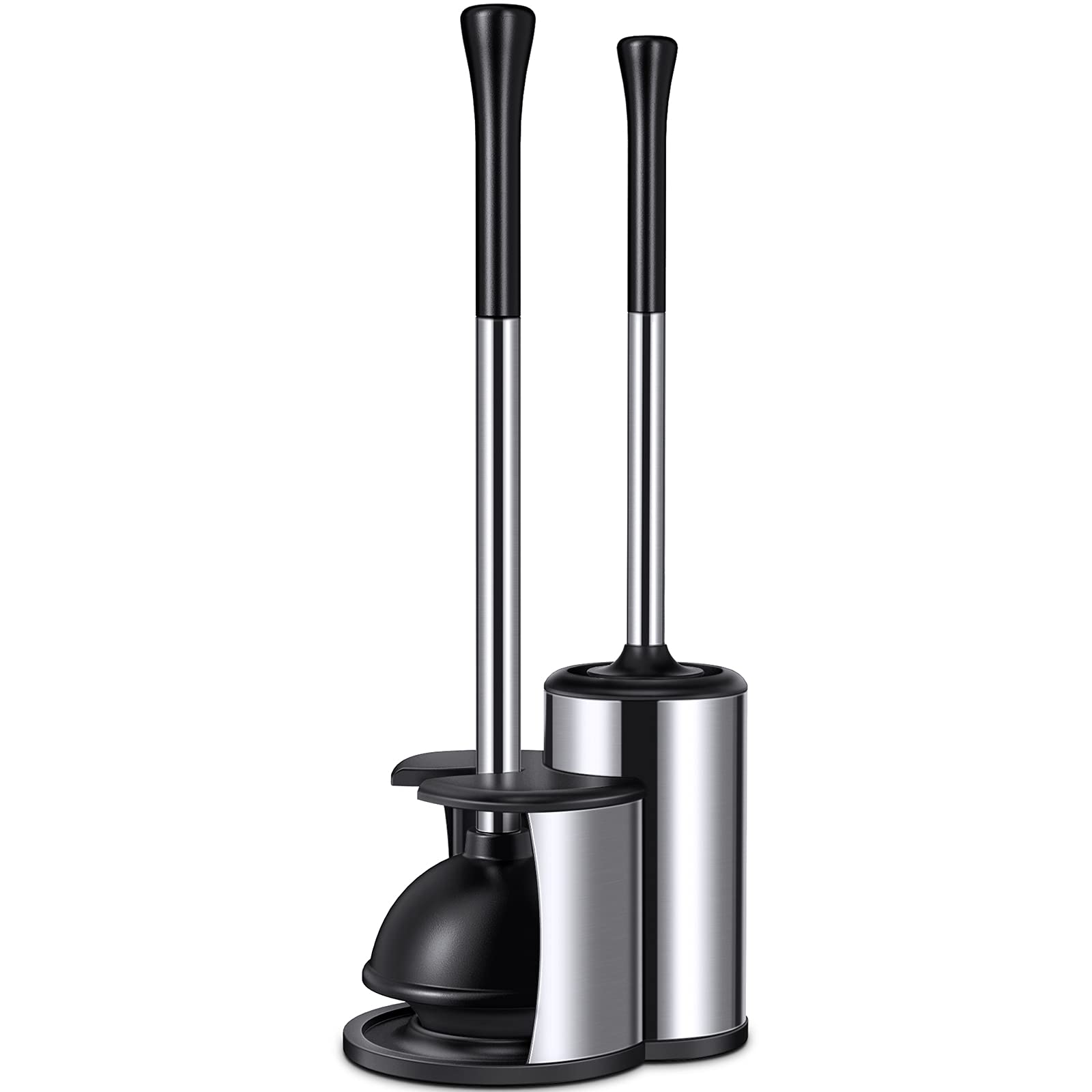 Toilet Plunger Bowl Brush Set: Hideaway Heavy Duty Toilet Plunger Scrubber Cleaner Holder Combo for Bathroom with Covered Caddy 
