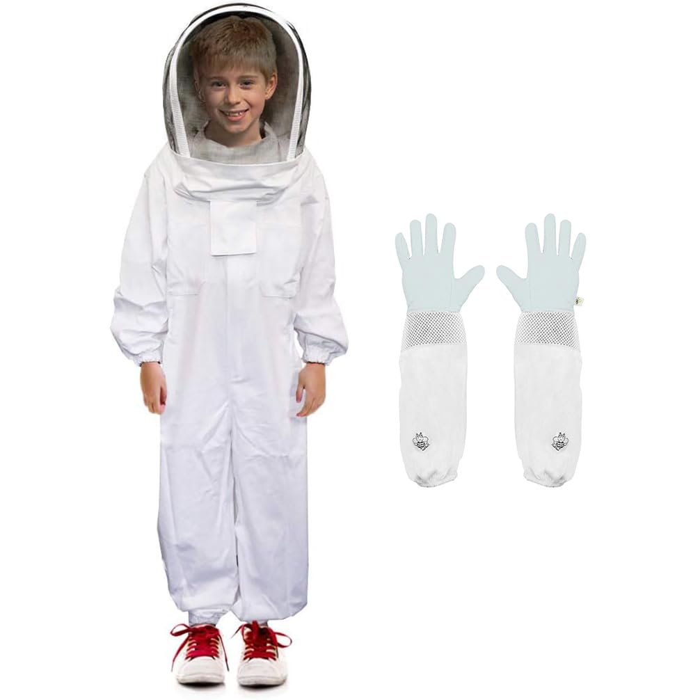 Luwint Kids Beekeeping Suits - Bee Beekeeper Suit With Gloves And Self Supporting Veil Hood For Children (White/4.26Ft Height)