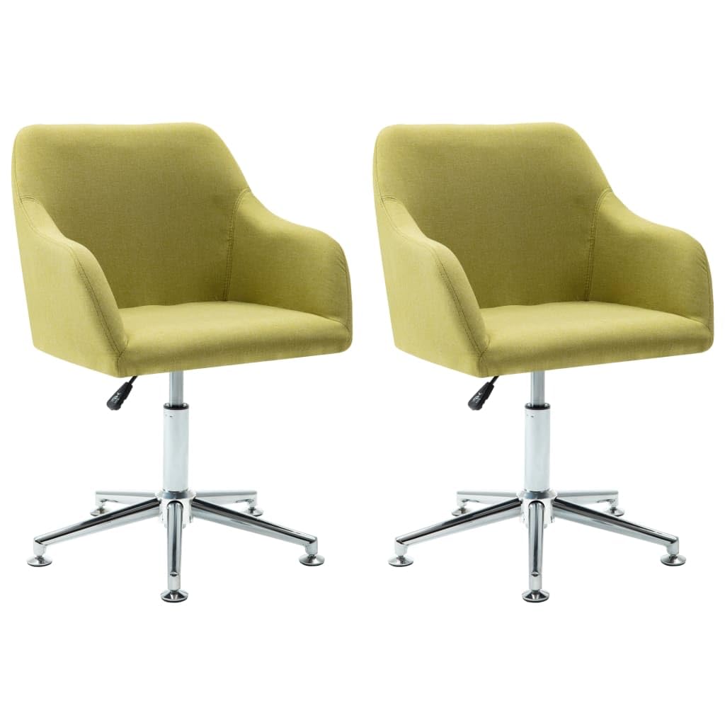 vidaXL Swivel Dining Chairs, 2 Pcs Green Fabric - Adjustable Height, Ergonomic Design, Wooden Frame - Perfect for Kitchen, Office, Lounge, Living Room