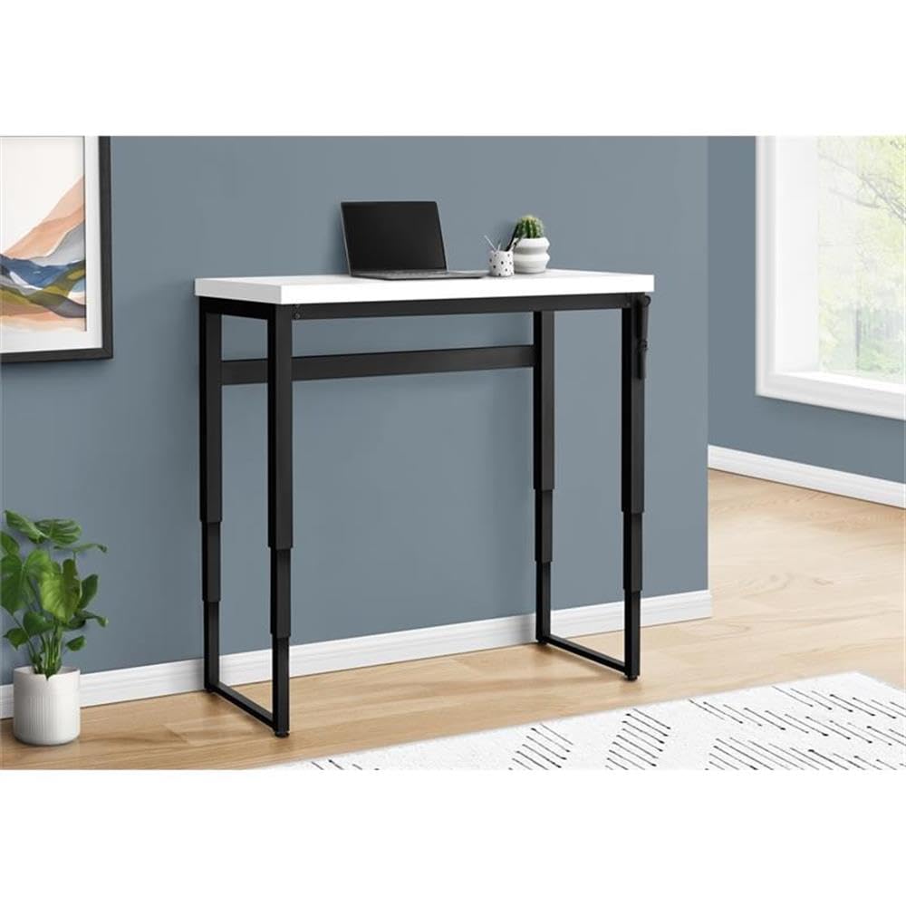 Monarch Specialties 7681 Computer Desk, Home Office, Standing, Adjustable, 48' L, Work, Laptop, Metal, Laminate, White, Black, Contemporary, Modern Desk-48 Adj.Height, 47.25' L x 23.75' W x 29.5' H