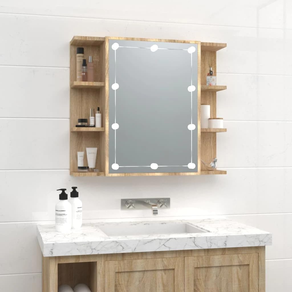 vidaXL Mirror Cabinet with LED Sonoma Oak 27.6&quot;x6.5&quot;x23.6&quot;