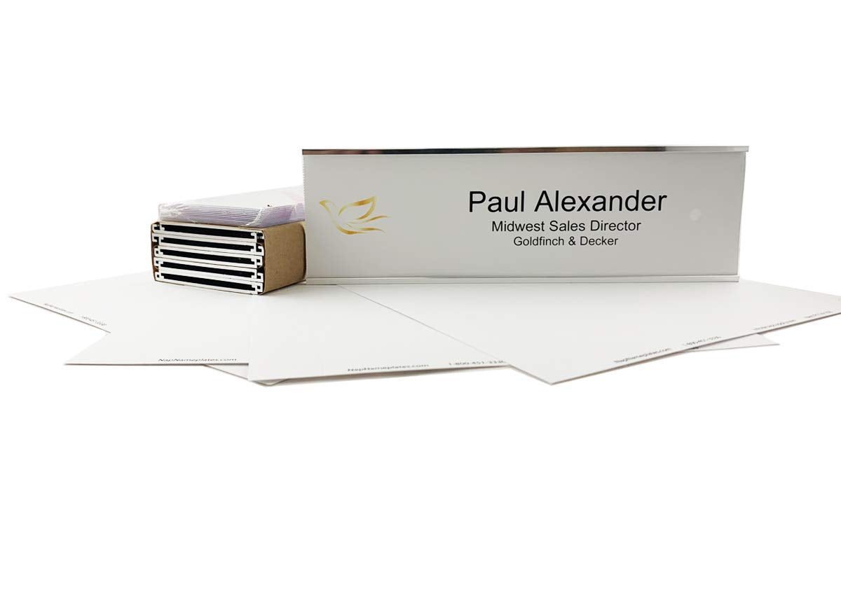 Wall Or Door Nameplate Holder With Clear Plastic Inserts And Perforated Nameplate Inserts - Pack Of 10 (Silver, 10' X 3')