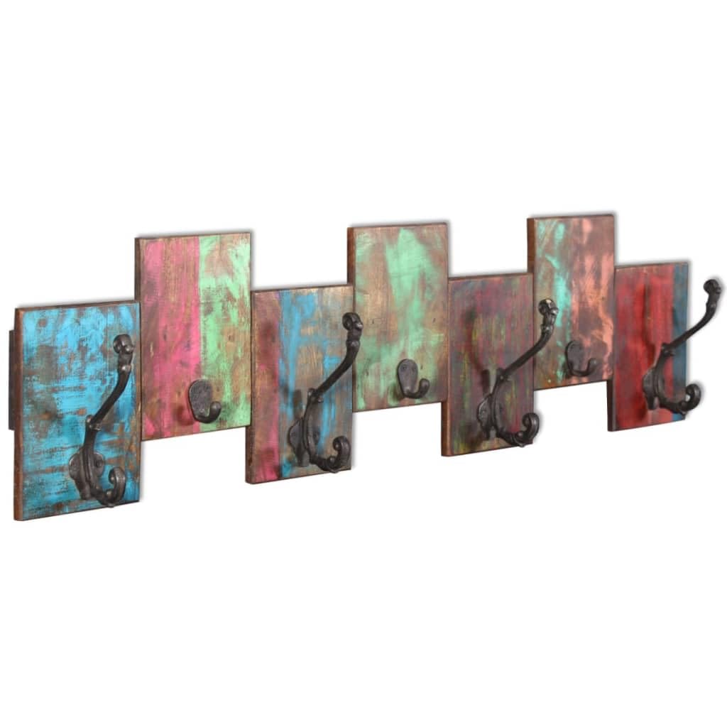 vidaXL Solid Reclaimed Wood Multicolor Coat Rack - Handcrafted Wall Hooks for Clothes/Hats/Bags, 30.7" x 9", Styled for Entryway/Bedroom