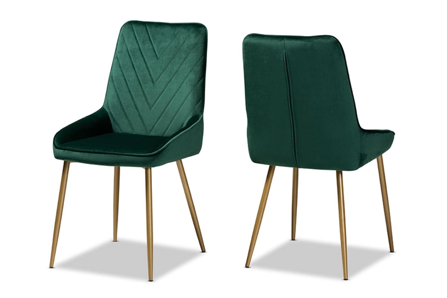 Baxton Studio Priscilla Contemporary Glam and Luxe Green Velvet Fabric Upholstered and Gold Finished Metal 2-Piece Dining Chair Set