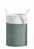 Woven Cotton Rope Laundry Basket 38x43 cm Green White Large Hamper