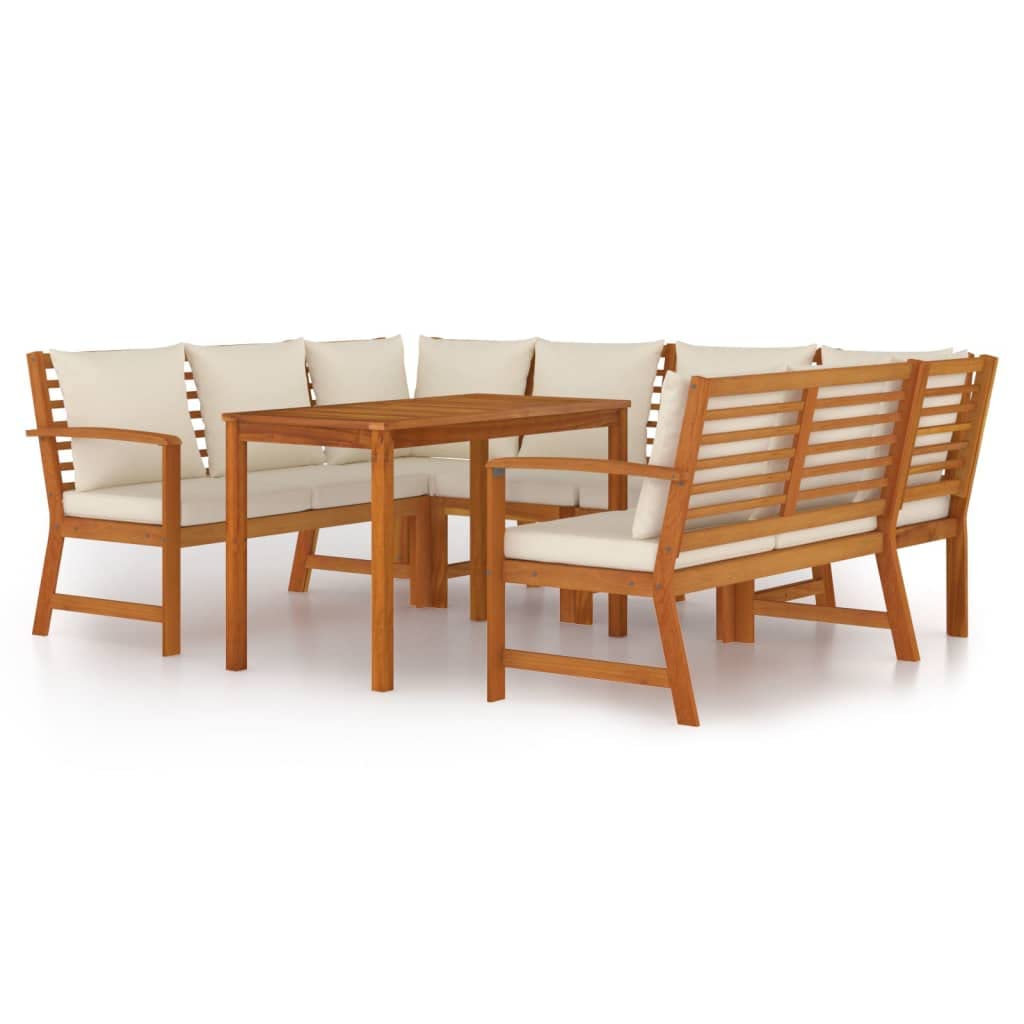 vidaXL Outdoor Dining Set with Cushions - 7 Piece Acacia Solid Wood - Modular Patio Furniture - Comfortable Seating with Rectang