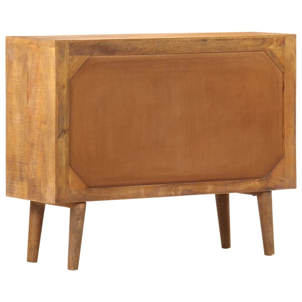 vidaXL Solid Mango Wood Sideboard with Printed Pattern - Mid-Century Inspired, Polished & Lacquered, Secure Wall Attachment, Ample Storage with 6 Drawers, Unique Grain and Contour