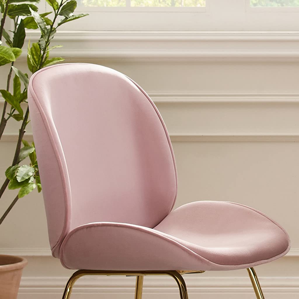 HomeRoots Velvet Seat, Metal Legs Gold and Pink Velvet Shell Shape Dining or Side Chair
